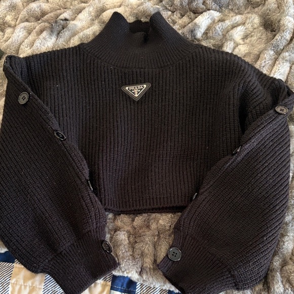 Prada Sweaters - Black Cropped Turtleneck Sweater